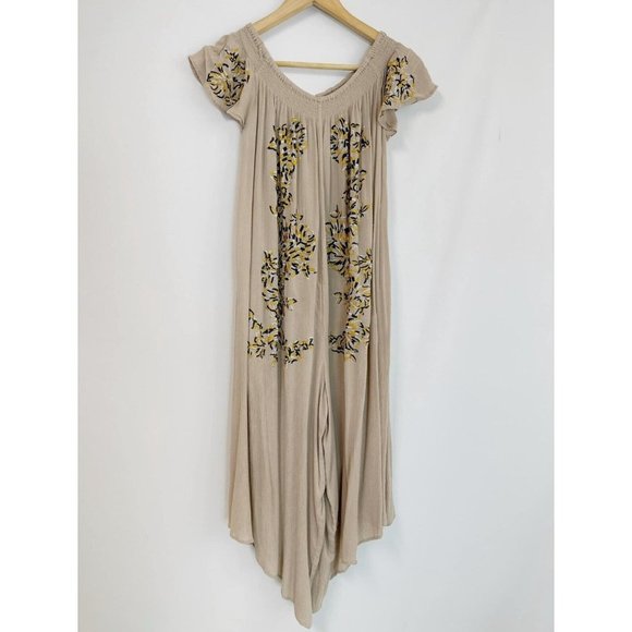 Free People The High Road Jumpsuit Off The Shoulder Bohemain Dress Beige XS - Picture 5 of 9